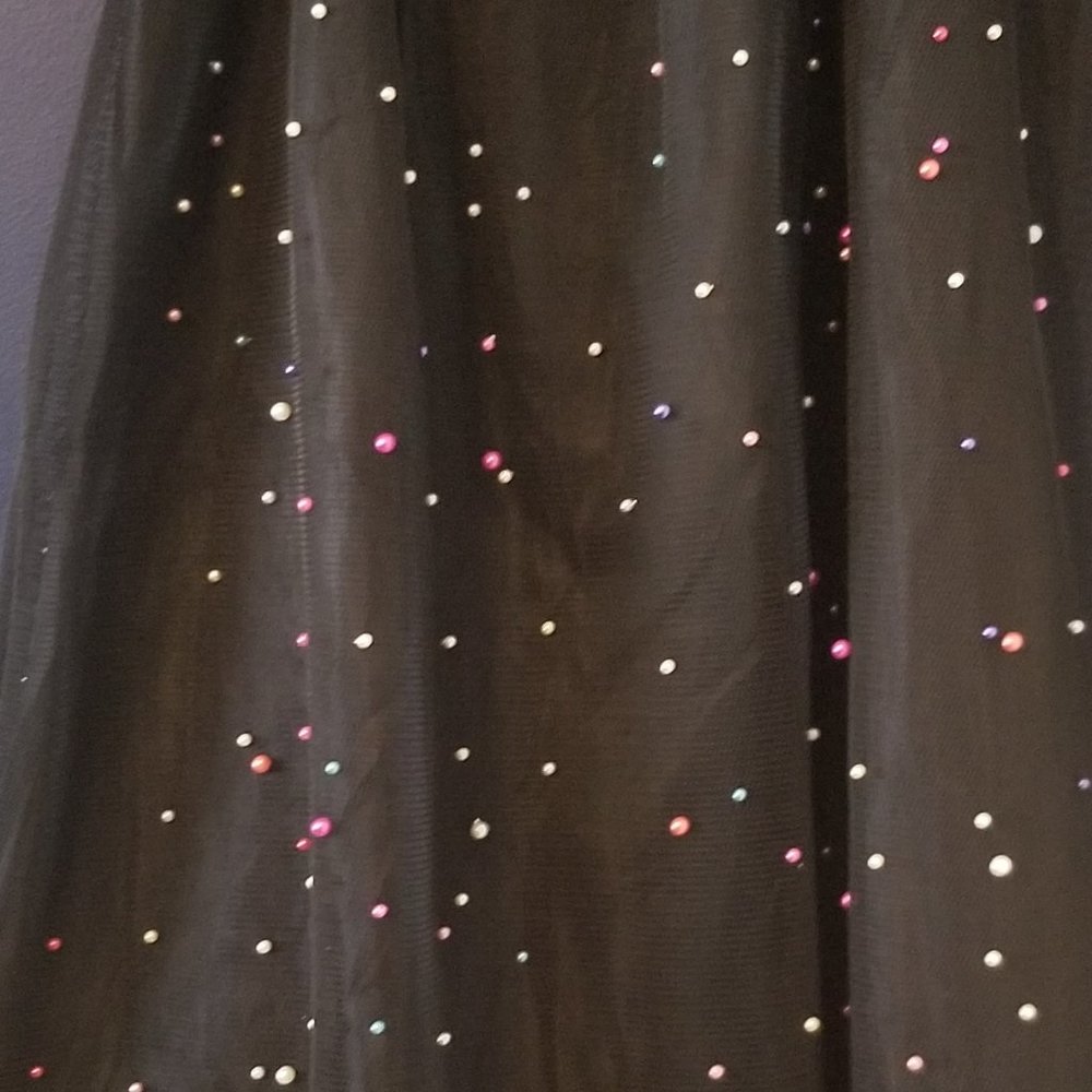 CONFETTI PEARLS MESH  FLARE SHIRT - BLACK 1X